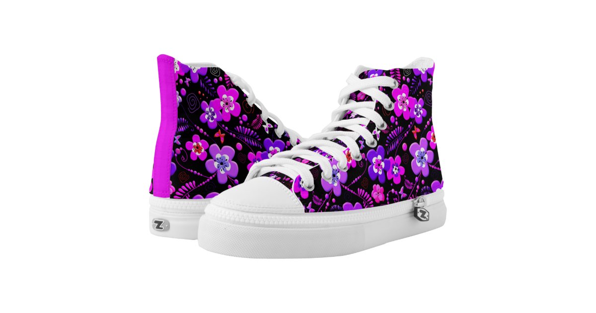 Floral pattern pink and purple High-Top sneakers | Zazzle