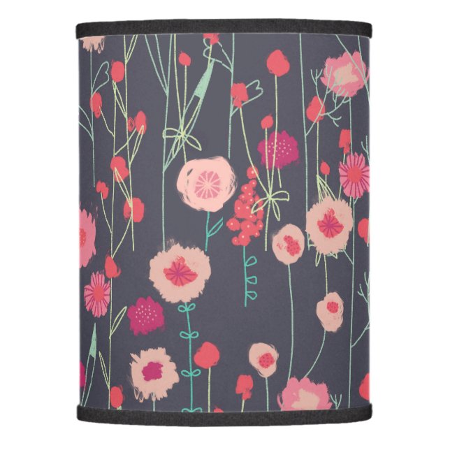 Floral Pattern Pink Black Modern Lamp Shade (Front)