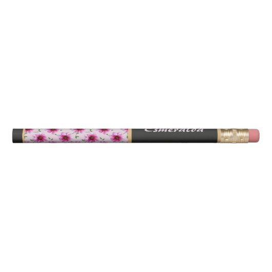 Floral Pattern Pink Garden Flower with Custom Name Pencil (Rotated 90)