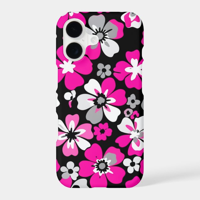 Floral Pattern Pink Gray White Black iPhone Case (Back)