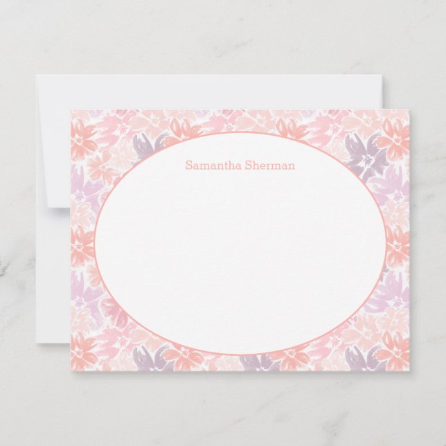 Floral Pattern Pink & Purple Thank You Stationery Invitation (Front)