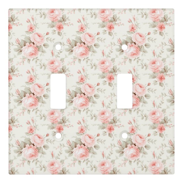 Floral Pattern Pink Roses Light Switch Cover (Front)