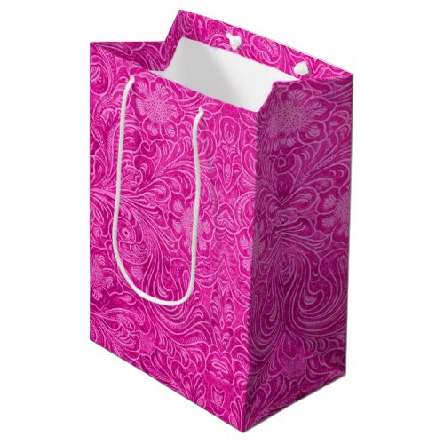 Floral Pattern Pink Suede Leather Look Medium Gift Bag