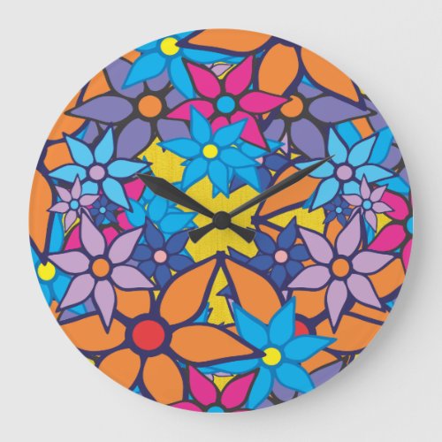 Floral Pattern Pop Art 3 Large Clock