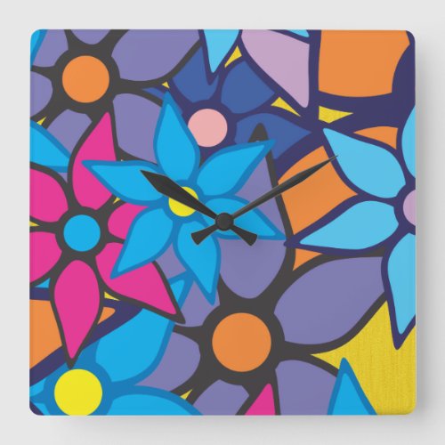 Floral Pattern Pop Art Square Wall Clock