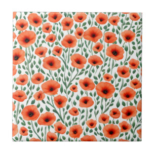 Floral Pattern Poppy Flowers Ceramic Tile