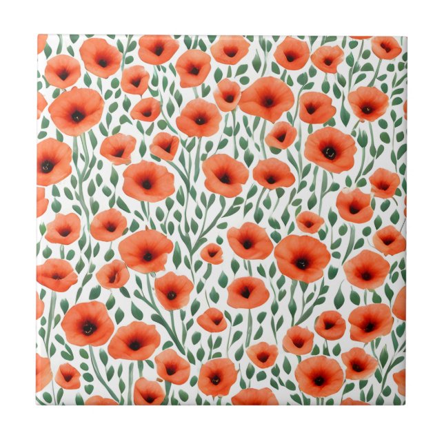 Floral Pattern Poppy Flowers Ceramic Tile (Front)