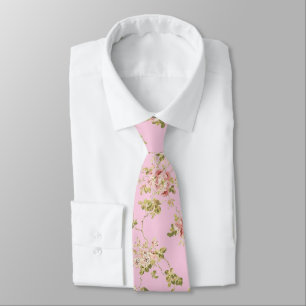 Floral pattern pretty pink retro flowers neck tie