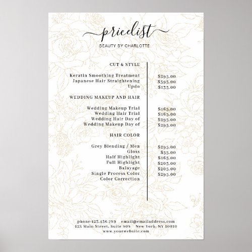 Floral Pattern Price List Poster