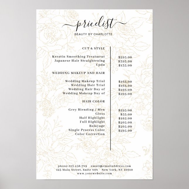 Floral Pattern Price List Poster (Front)