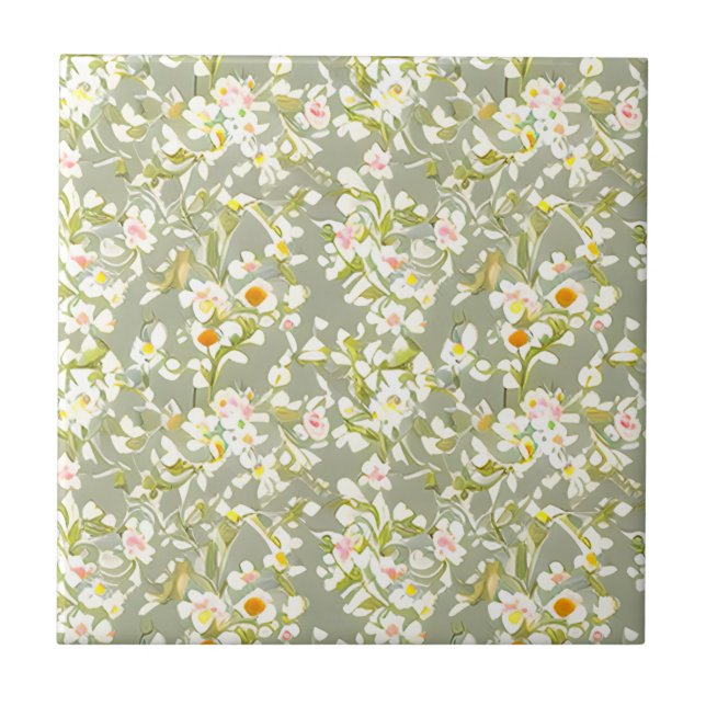 Floral Pattern Primrose Flowers Ceramic Tile (Front)
