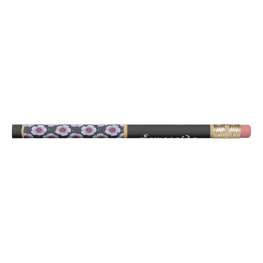 Floral Pattern Purple Flowers with Custom Name Pencil (Rotated 270)