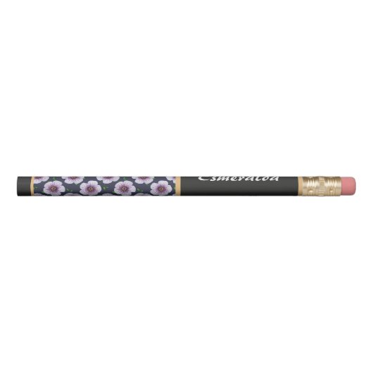 Floral Pattern Purple Flowers with Custom Name Pencil (Rotated 90)