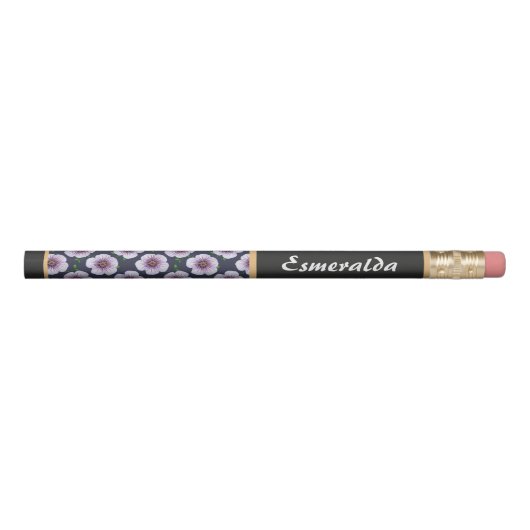 Floral Pattern Purple Flowers with Custom Name Pencil (Front)