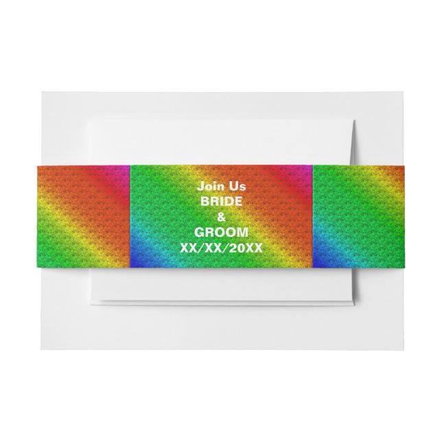 Floral Pattern Rainbow Autumn Wedding Invitation Belly Band (Front Example)