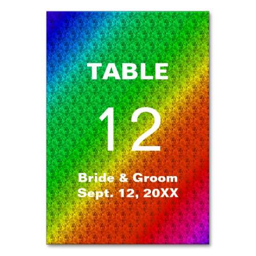 Floral Pattern Rainbow Autumn Wedding Table Number