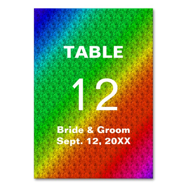 Floral Pattern Rainbow Autumn Wedding Table Number (Front)