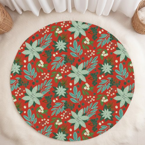 Floral pattern red Christmas  Rug