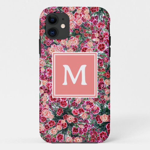 Floral pattern red flowers monogram Iphone 11 case
