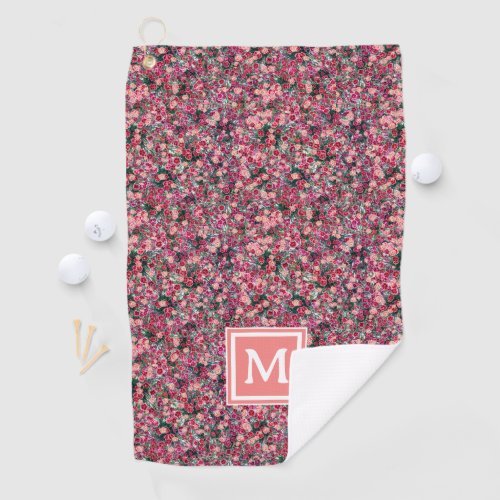 Floral pattern red flowers monogrammed golf towel