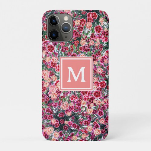 Floral pattern red flowers name Iphone 11 Pro case