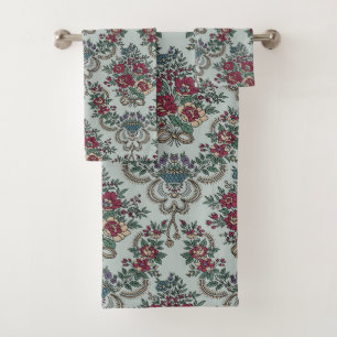 Floral Pattern Red Green Yellow Blue Flowers Bath Towel Set