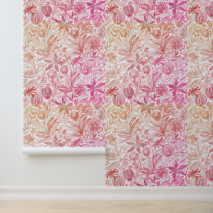 Floral Pattern Retro Orange Pink Wallpaper
