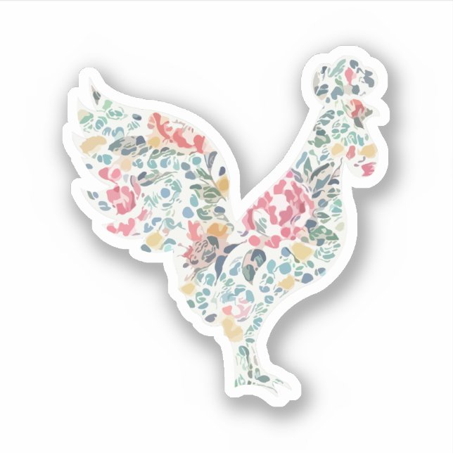 Floral Pattern Rooster Design Sticker (Front)