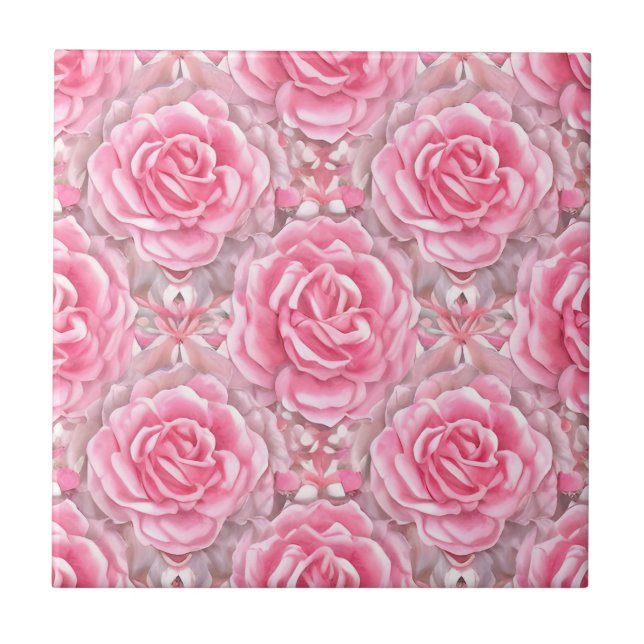 Floral Pattern Rose Flowers Ceramic Tile (Front)