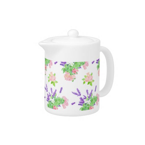 Floral Pattern Roses Lavender Mock Orange Teapot