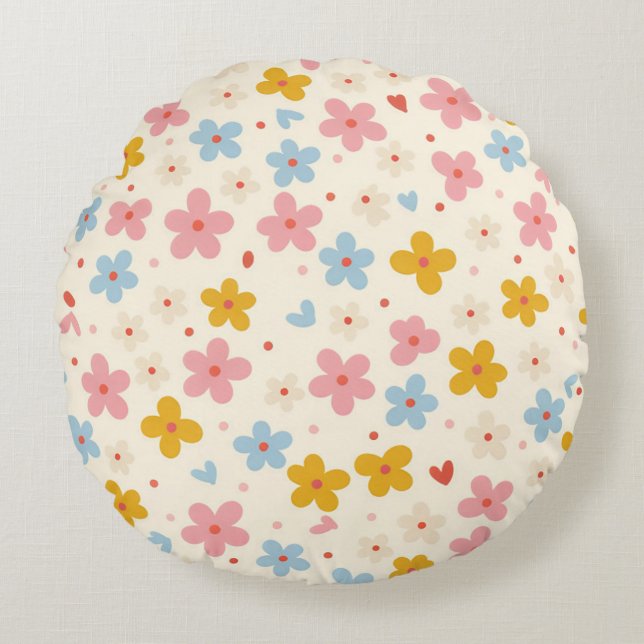 Floral Pattern Round Pillow (Front)