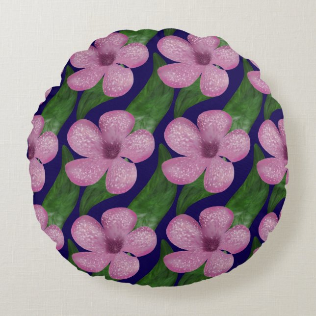  Floral Pattern Seamless Botanical Aesthetic Round Pillow (Front)