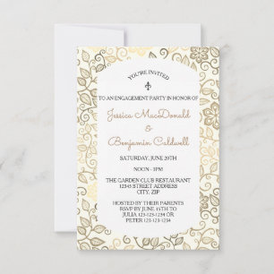 Floral Pattern Sepia - 3x5 Engagement Party Invite