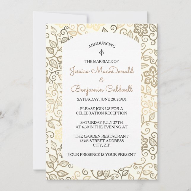 Floral Pattern Sepia - Mariage Announcement (Front)