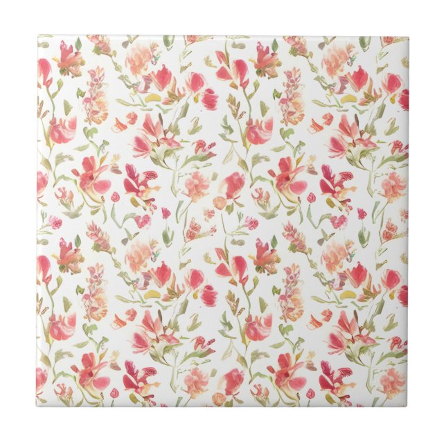 Floral Pattern Snapdragon Flowers Ceramic Tile (Front)