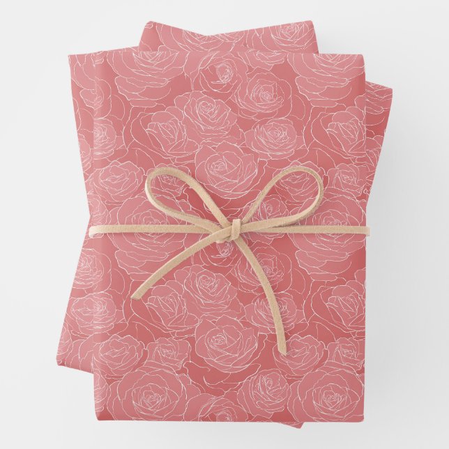 Floral Pattern | Soft Pink Roses Wrapping Paper Sheets (In situ)