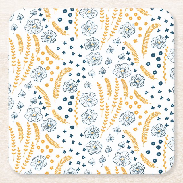 Floral pattern square paper coaster (Front)