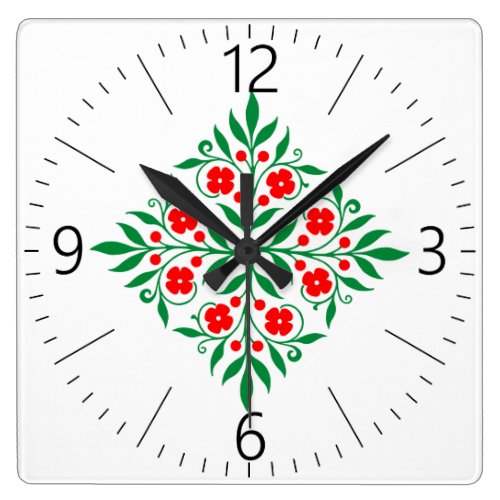 Floral pattern square wall clock