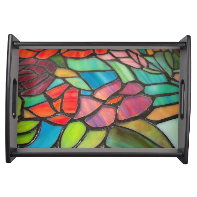 Floral Pattern Stained Glass Serving Tray (Front)