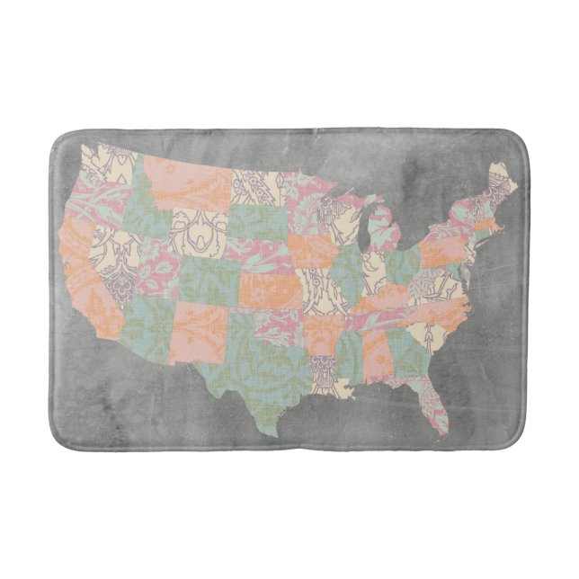 Floral Pattern States Map Bathroom Mat (Front)