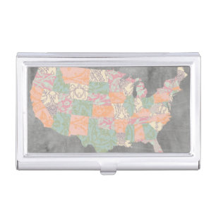 Floral Pattern States Map Business Card Case
