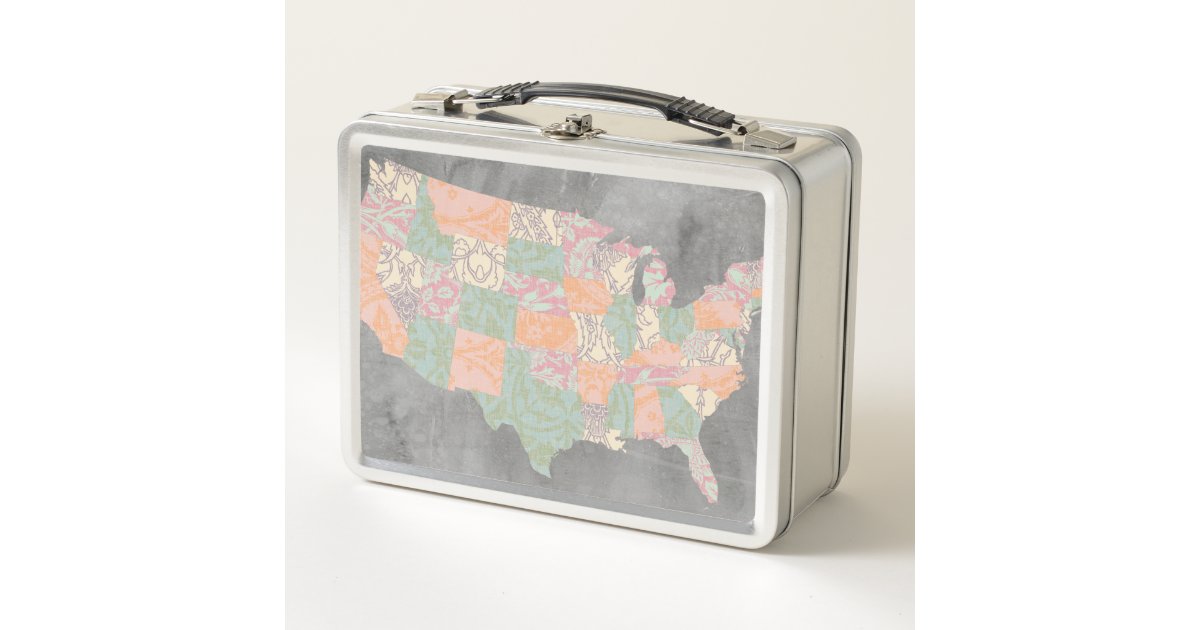 Floral Pattern States Map Metal Lunch Box | Zazzle