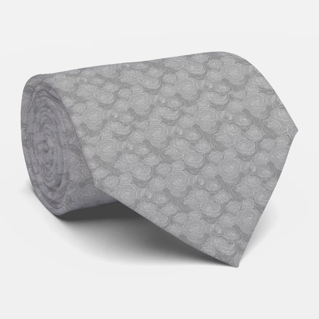 Floral Pattern | Steel Grey Roses Neck Tie (Rolled)