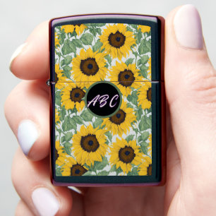 Floral Pattern Sunflower Flowers Monogram Zippo Lighter