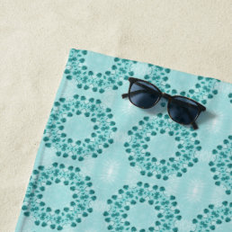 Floral Pattern, Teal Blue Beach Towel