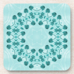 Floral Pattern, Teal Blue Beverage Coaster
