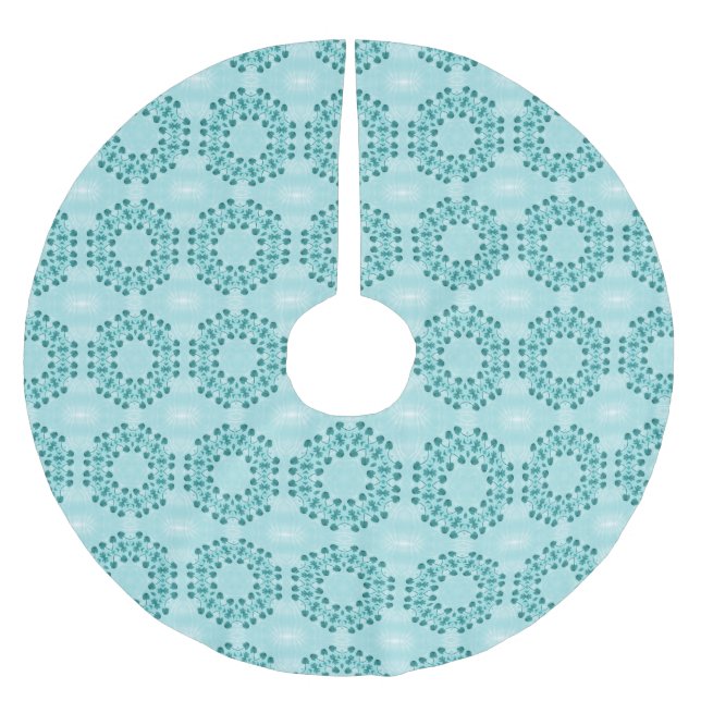 Floral Pattern, Teal Blue Brushed Polyester Tree Skirt (Front)