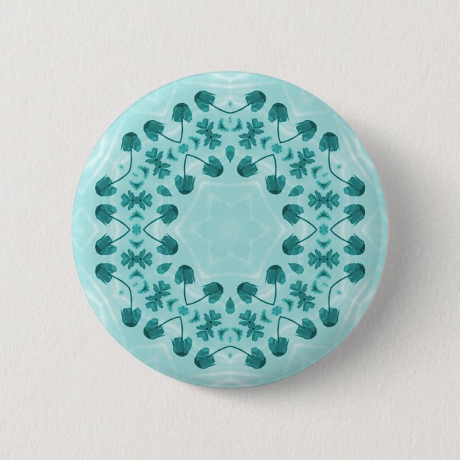 Floral Pattern, Teal Blue Button (Front)