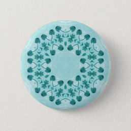 Floral Pattern, Teal Blue Button