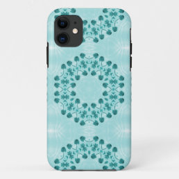 Floral Pattern, Teal Blue iPhone 11 Case